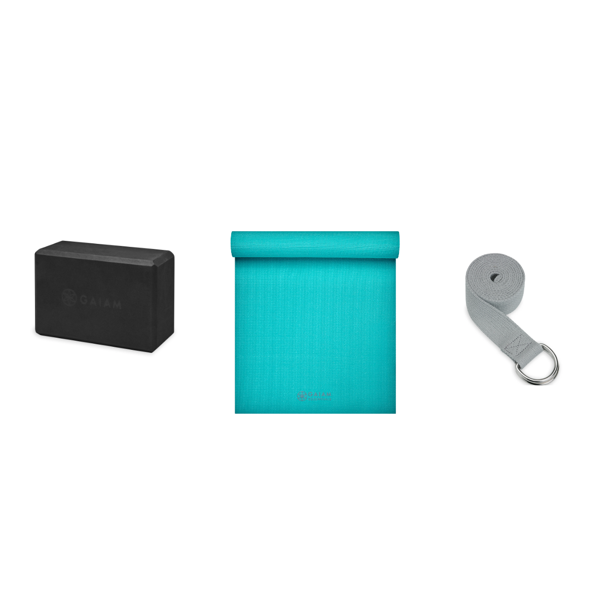 Yoga Bundle - Block (Black), Mat (Teal), Strap (Grey)